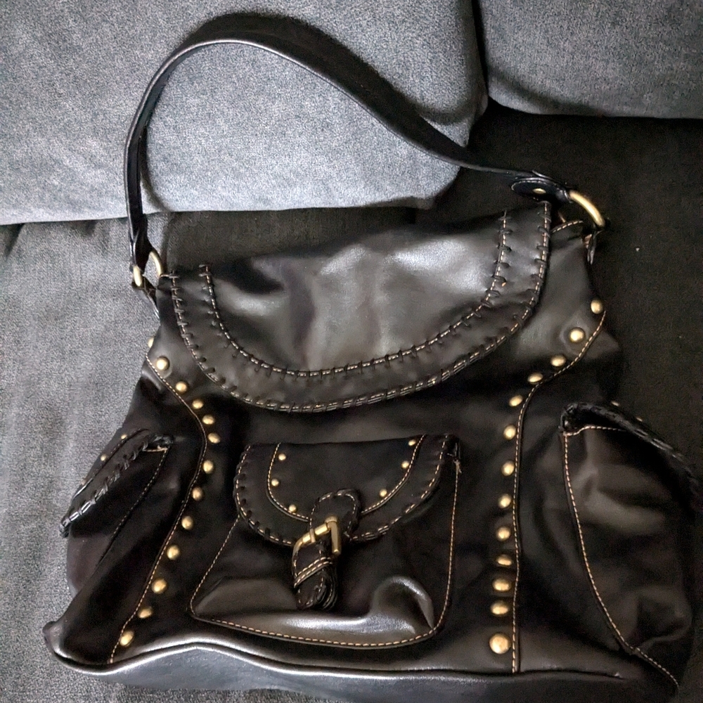 Pritzi handbag black faux leather with brass hardware